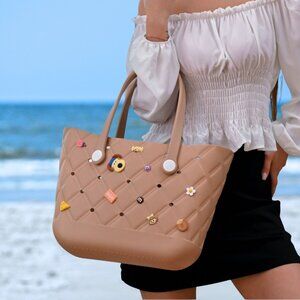Khaki Tan Eva Bag Tote Shopping Beach Handbag Travel NWT with Charms